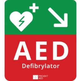 Tablica kierunkowa AED prawo-dół