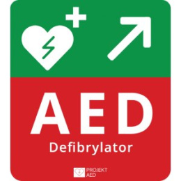 Tablica kierunkowa AED prawo-góra