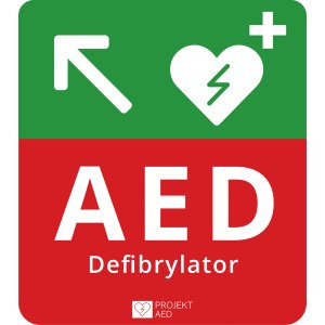 tablica kierunkowa AED lewo - góra