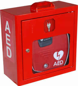 szafka na defibrylator z alarmem dzwiękowym i świetlnym