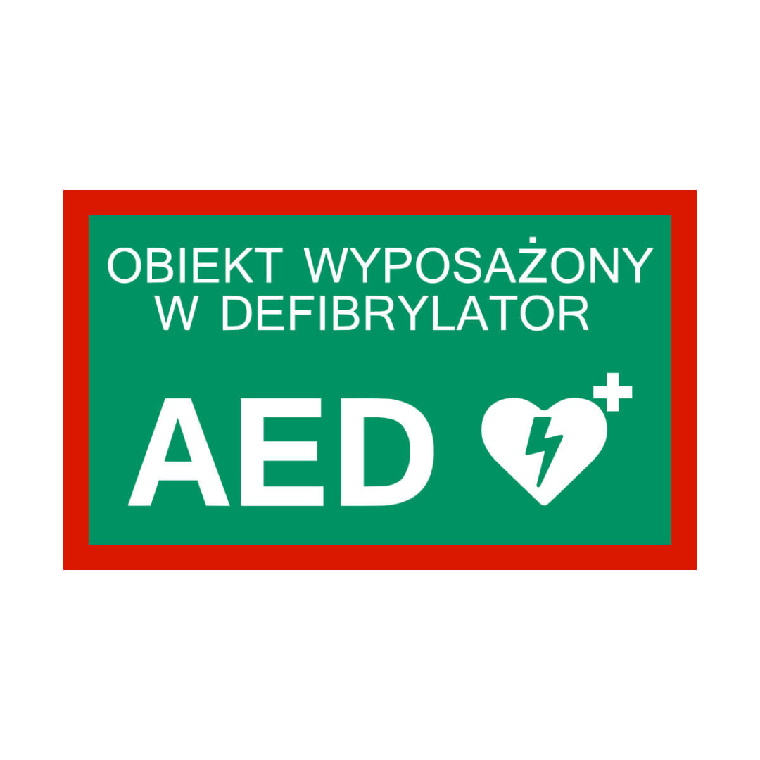 Tablica informacyjna AED  obiekt wyposażony 25 x 15 cm