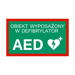 Tablica informacyjna AED obiekt wyposażony 25x15 cm