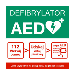 Tablica informacyjna AED schemat postępowania 30x30 cm