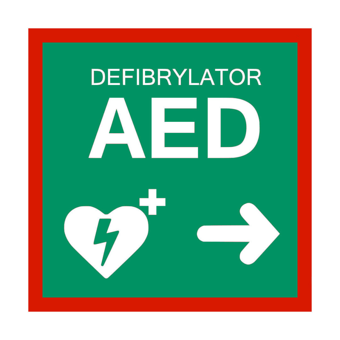 Tablica AED kierunkowa w prawo