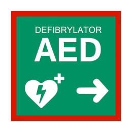 Tablica kierunkowa AED w prawo 20x20cm