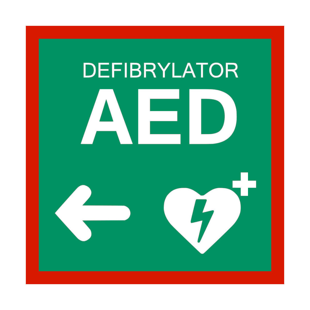 Tabliczka kierunkowa AED w lewo 20x20