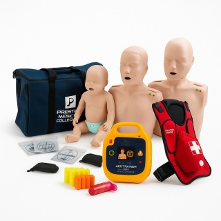 Zestaw 3 fantomów z diodami LED Prestan z defibrylatorem i kamizelką Act Fast
