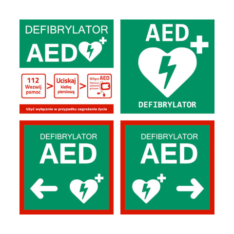 Zestaw tablic informacyjnych AED 4 sztuki Zestaw tablic informacyjnych AED 4 sztuki