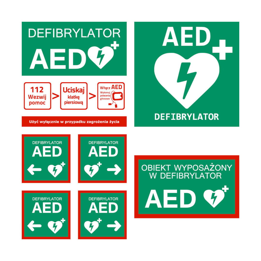 estaw tablic informacyjnych AED 7 sztuk